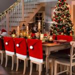 Set of 4 Red Flannel Santa Hat Chair Covers