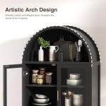 Arched Black Cabinet with Glass Doors and Wood Legs