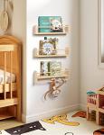Set of 3 Natural Wood Floating Nursery Shelves