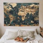 Geographical Tapestry Map Wall Hanging Curtain 40"x60