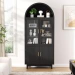 Arched Black Cabinet with Glass Doors and Wood Legs