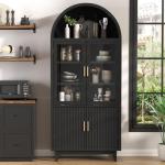 Arched Black Cabinet with Glass Doors and Wood Legs