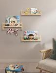 Set of 3 Natural Wood Floating Nursery Shelves