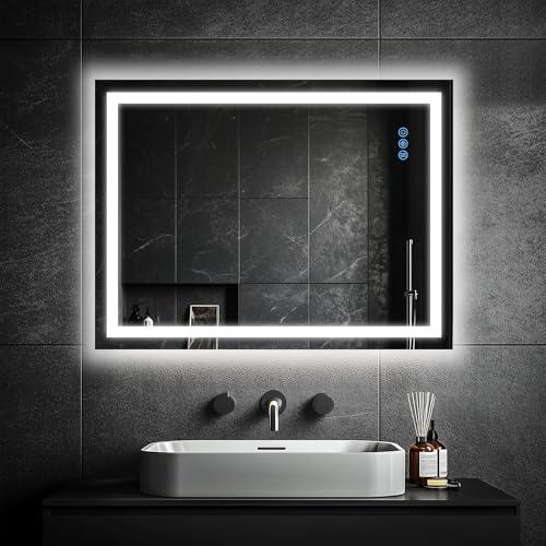 Antok 24"x 36" LED Bathroom Mirror with Lights, Anti-Fog, Dimmable, Lighted Vanity Mirror with Tempered Glass, Memory Function, 3 Light Modes, Safe Use, Horizontal, Vertical, Wall Mount