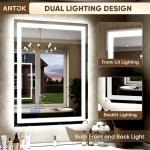 Antok 24"x 36" LED Bathroom Mirror with Lights, Anti-Fog, Dimmable, Lighted Vanity Mirror with Tempered Glass, Memory Function, 3 Light Modes, Safe Use, Horizontal, Vertical, Wall Mount