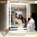 Antok 32"x 40" LED Bathroom Mirror with Lights, Anti-Fog, Dimmable, Lighted Vanity Mirror with Tempered Glass, Memory Function, 3 Light Modes, Safe Use, Horizontal, Vertical, Wall Mount