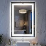 Antok 24X36 LED Bathroom Mirror with Lights, Vanity Mirror for Wall with Black Frame, Touch Control, Anti-Fog, Dimmable Lights, Shatter-Proof, Memory Function, Wall-Mounted Vanity Mirrors