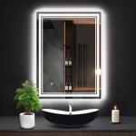 SaniteModar 24X36 Led Bathroom Mirror with Lights,Backlit + Front Lit,Anti-Fog, Dimmable,Memory Function, Tempered Glass,Lighted Bathroom Vanity Mirror for Wall,3 Colors(36" L x 24" W)