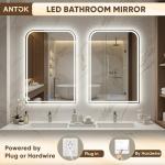 Antok LED Bathroom Mirror, LED Mirror with Lights for Bathroom, Lighted Vanity Mirrors for Wall, Anti-Fog, Dimmable, Tempered Glass, Memory Function, 3 Colors, Safe Use, 36" L x 24" W, White