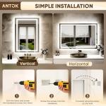 Antok 24"x 32" LED Bathroom Mirror with Lights, Anti-Fog, Dimmable, Lighted Vanity Mirror with Tempered Glass, Memory Function, 3 Light Modes, Safe Use, Horizontal, Vertical, Wall Mount