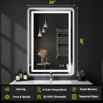 LED Bathroom Mirror with Lights, Anti-Fog, Dimmable, Backlit+Frontlit, 3 Color Light - 36"x24" Lighted Vanity Mirrors for Wall, Shatterproof Tempered Glass, Memory Function