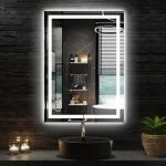 24x36 LED Bathroom Mirror with Lights, Anti Fog Vanity Mirror Wall Mounted, Dimmable Front Light and Backlight, Memory Function Tempered Glass, Shatter Proof ETL Listed