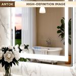Antok LED Bathroom Mirror, LED Mirror with Lights for Bathroom, Lighted Vanity Mirrors for Wall, Anti-Fog, Dimmable, Tempered Glass, Memory Function, 3 Colors, Safe Use, 36" L x 24" W, White