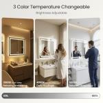 40X32 LED Bathroom Mirror with Lights, Anti-Fog, Dimmable - Lighted Bathroom Vanity Mirror with Front & Back Light, 3 Color Temperatures, Memory Function, Tempered Glass (Horizontal/Vertical)