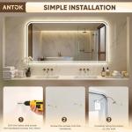 Antok LED Bathroom Mirror, LED Mirror with Lights for Bathroom, Lighted Vanity Mirrors for Wall, Anti-Fog, Dimmable, Tempered Glass, Memory Function, 3 Colors, Safe Use, 36" L x 24" W, White