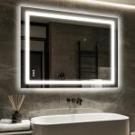 Antok 24"x 35" LED Bathroom Mirror with Lights, Backlit + Front Lit, Anti-Fog, Dimmable, Lighted Bathroom Vanity Mirror with Tempered Glass, Memory Function, 3 Colors(Horizontal/Vertical)