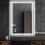 COLMERD 24 x 36'' LED Mirror for Bathroom Anti-Fog 3 Colors Dimmable Bathroom Mirror with Lights Brightness Lighted Vanity Mirror Wall Mounted Memory Touch Sensor Horizontal/Vertical Home Decor