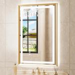 miskerm 24x36 LED Mirror for Bathroom, Brushed Gold Metal Frame Mirror with Backlit + Front Lit, Bathroom Mirror with Lights, Anti-Fog, Dimmable, Lighted Mirror Tempered Glass(Horizontal/Vertical)