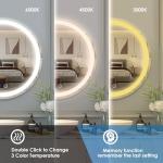 Beelux 24" Round LED Bathroom Mirror with Lights,Lighted Bathroom Vanity Mirror for Wall Anti-Fog, Dimmable, Backlit Memory Function, Waterproof, Tempered Glass,3 Colors Adjustable