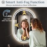 BesMirror LED Mirror for Bathroom 24 x 36 Inch, Oval LED Bathroom Vanity Mirror with Lights, Anti-Fog, Dimmable, 3 Colors