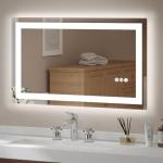 USHOWER LED Bathroom Mirror 40x24 Inch Tempered Glass - Frameless LED Backlit Lighted Mirror for Bathroom Vanity with Anti-Fog, 3 Colors Dimmable, Memory Function, Wall-Mounted