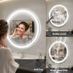 Beelux 24" Round LED Bathroom Mirror with Lights,Lighted Bathroom Vanity Mirror for Wall Anti-Fog, Dimmable, Backlit Memory Function, Waterproof, Tempered Glass,3 Colors Adjustable