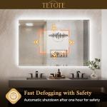 TETOTE 24 x 36 Backlit Bathroom Mirror, Frameless LED Mirror for Bathroom, Tempered Glass, 3 Colors Lights, Defogging, Dimmable, Memory Function, Light Up Bathroom Mirrors for Over Sink