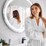 Beelux 24" Round LED Bathroom Mirror with Lights,Lighted Bathroom Vanity Mirror for Wall Anti-Fog, Dimmable, Backlit Memory Function, Waterproof, Tempered Glass,3 Colors Adjustable