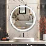 Beelux 24" Round LED Bathroom Mirror with Lights,Lighted Bathroom Vanity Mirror for Wall Anti-Fog, Dimmable, Backlit Memory Function, Waterproof, Tempered Glass,3 Colors Adjustable