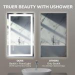 USHOWER LED Bathroom Mirror 40x24 Inch Tempered Glass - Frameless LED Backlit Lighted Mirror for Bathroom Vanity with Anti-Fog, 3 Colors Dimmable, Memory Function, Wall-Mounted