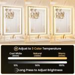 miskerm 24x36 LED Mirror for Bathroom, Brushed Gold Metal Frame Mirror with Backlit + Front Lit, Bathroom Mirror with Lights, Anti-Fog, Dimmable, Lighted Mirror Tempered Glass(Horizontal/Vertical)