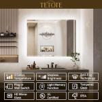 TETOTE 24 x 36 Backlit Bathroom Mirror, Frameless LED Mirror for Bathroom, Tempered Glass, 3 Colors Lights, Defogging, Dimmable, Memory Function, Light Up Bathroom Mirrors for Over Sink