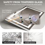 USHOWER LED Bathroom Mirror 40x24 Inch Tempered Glass - Frameless LED Backlit Lighted Mirror for Bathroom Vanity with Anti-Fog, 3 Colors Dimmable, Memory Function, Wall-Mounted