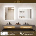 TETOTE 24 x 36 Backlit Bathroom Mirror, Frameless LED Mirror for Bathroom, Tempered Glass, 3 Colors Lights, Defogging, Dimmable, Memory Function, Light Up Bathroom Mirrors for Over Sink