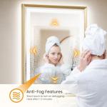 miskerm 24x36 LED Mirror for Bathroom, Brushed Gold Metal Frame Mirror with Backlit + Front Lit, Bathroom Mirror with Lights, Anti-Fog, Dimmable, Lighted Mirror Tempered Glass(Horizontal/Vertical)