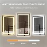 USHOWER LED Bathroom Mirror 40x24 Inch Tempered Glass - Frameless LED Backlit Lighted Mirror for Bathroom Vanity with Anti-Fog, 3 Colors Dimmable, Memory Function, Wall-Mounted