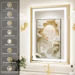 miskerm 24x36 LED Mirror for Bathroom, Brushed Gold Metal Frame Mirror with Backlit + Front Lit, Bathroom Mirror with Lights, Anti-Fog, Dimmable, Lighted Mirror Tempered Glass(Horizontal/Vertical)