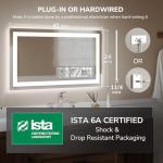 USHOWER LED Bathroom Mirror 40x24 Inch Tempered Glass - Frameless LED Backlit Lighted Mirror for Bathroom Vanity with Anti-Fog, 3 Colors Dimmable, Memory Function, Wall-Mounted