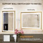 miskerm 24x36 LED Mirror for Bathroom, Brushed Gold Metal Frame Mirror with Backlit + Front Lit, Bathroom Mirror with Lights, Anti-Fog, Dimmable, Lighted Mirror Tempered Glass(Horizontal/Vertical)