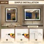 Antok 24X36 LED Bathroom Mirror with Lights, Vanity Mirror for Wall with Black Frame, Touch Control, Anti-Fog, Dimmable Lights, Shatter-Proof, Memory Function, Wall-Mounted Vanity Mirrors