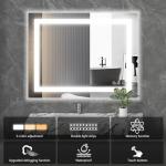 DUMOS 36"x 24" LED Bathroom Mirror with Lights, Dimmable Anti-Fog Front Lit Backlit Lighted Wall Mounted Rectangle for Vanity Makeup Memory Function Tempered Glass Shatter-Proof Horizontal&Vertically