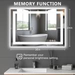 DUMOS 36"x 24" LED Bathroom Mirror with Lights, Dimmable Anti-Fog Front Lit Backlit Lighted Wall Mounted Rectangle for Vanity Makeup Memory Function Tempered Glass Shatter-Proof Horizontal&Vertically