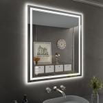 ISTRIPMF 32 x 36 Inch LED Bathroom Mirror, Front Light and Backlit Anti-Fog Dimmable Memory Lighted Vanity Mirror, Shatterproof Wall-Mounted Led Mirror for Bathroom