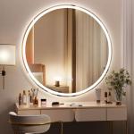 BEAUTYPEAK 30x30 LED Round Bathroom Mirror with Lights, Anti-Fog, Dimmable, Backlit + Front Lit, Lighted Bathroom Vanity Mirror for Wall, 3 Colors, Memory Function, Tempered Glass, Shatter-Proof