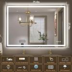 SBAGNO 28x40 LED-Bathroom-Mirror-with-Bluetooth, Dimmable-Lighted-Bathroom-Vanity-Mirror-with-3-Colors，Backlit + Front Lit, Memory Function, Anti-Fog, Tempered Glass, Horizontal/Vertical