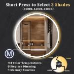 BEAUTYPEAK 30x30 LED Round Bathroom Mirror with Lights, Anti-Fog, Dimmable, Backlit + Front Lit, Lighted Bathroom Vanity Mirror for Wall, 3 Colors, Memory Function, Tempered Glass, Shatter-Proof