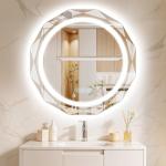 Homsion 32 Inch Round LED Bathroom Mirror with Lights, Frameless Vanity LED Mirror for Bathroom with Beveled Edge, Backlit Anti-Fog, Dimmable, 3 Colors, Memory Function, Tempered Glass, Shatter-Proof