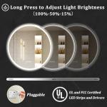 BEAUTYPEAK 30x30 LED Round Bathroom Mirror with Lights, Anti-Fog, Dimmable, Backlit + Front Lit, Lighted Bathroom Vanity Mirror for Wall, 3 Colors, Memory Function, Tempered Glass, Shatter-Proof