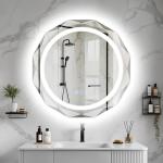 Homsion 32 Inch Round LED Bathroom Mirror with Lights, Frameless Vanity LED Mirror for Bathroom with Beveled Edge, Backlit Anti-Fog, Dimmable, 3 Colors, Memory Function, Tempered Glass, Shatter-Proof