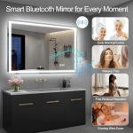 SBAGNO 28x40 LED-Bathroom-Mirror-with-Bluetooth, Dimmable-Lighted-Bathroom-Vanity-Mirror-with-3-Colors，Backlit + Front Lit, Memory Function, Anti-Fog, Tempered Glass, Horizontal/Vertical